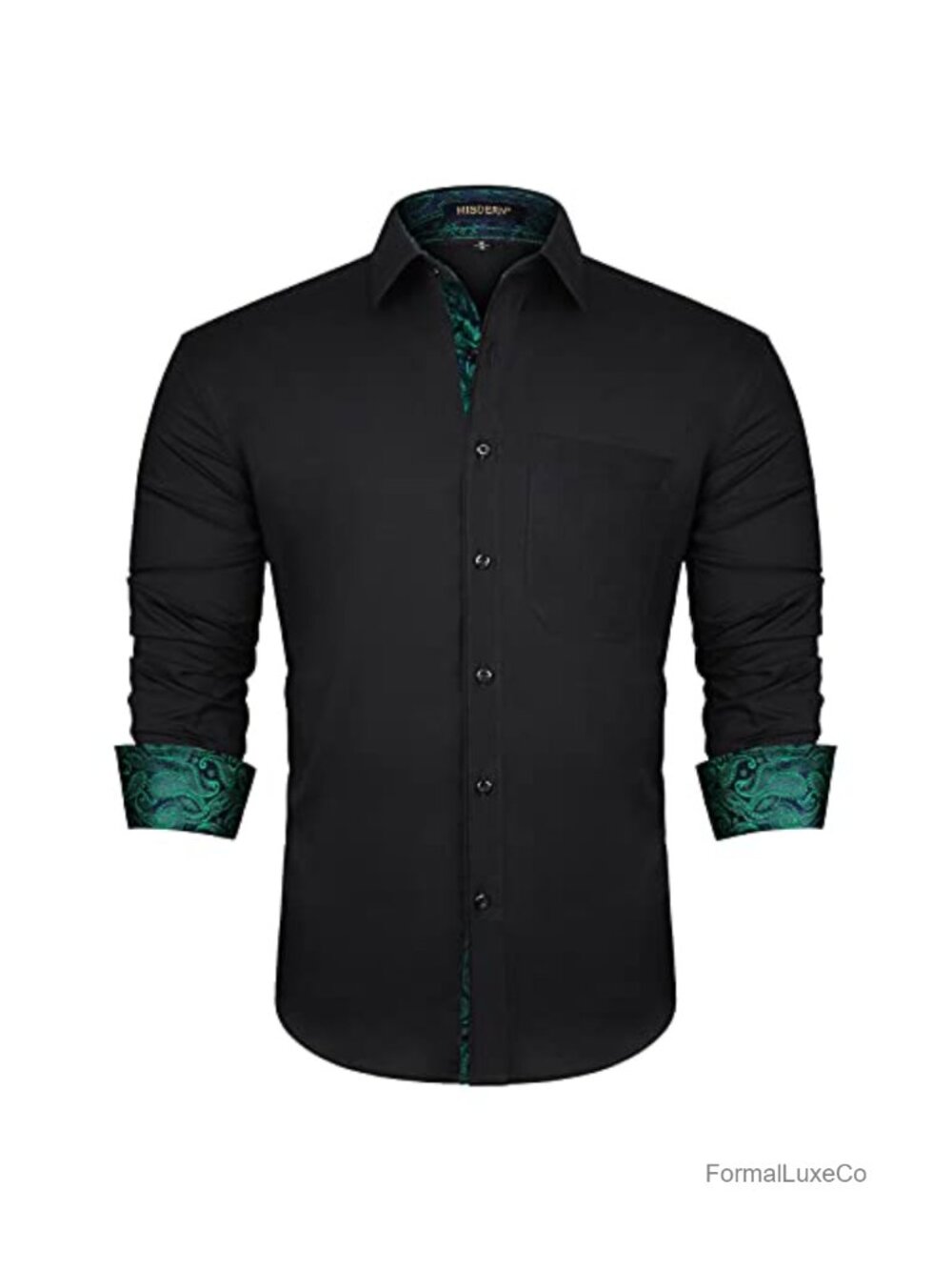 Mens Long Sleeve Button Down Dress Shirt Contrast Collar Wedding Formal